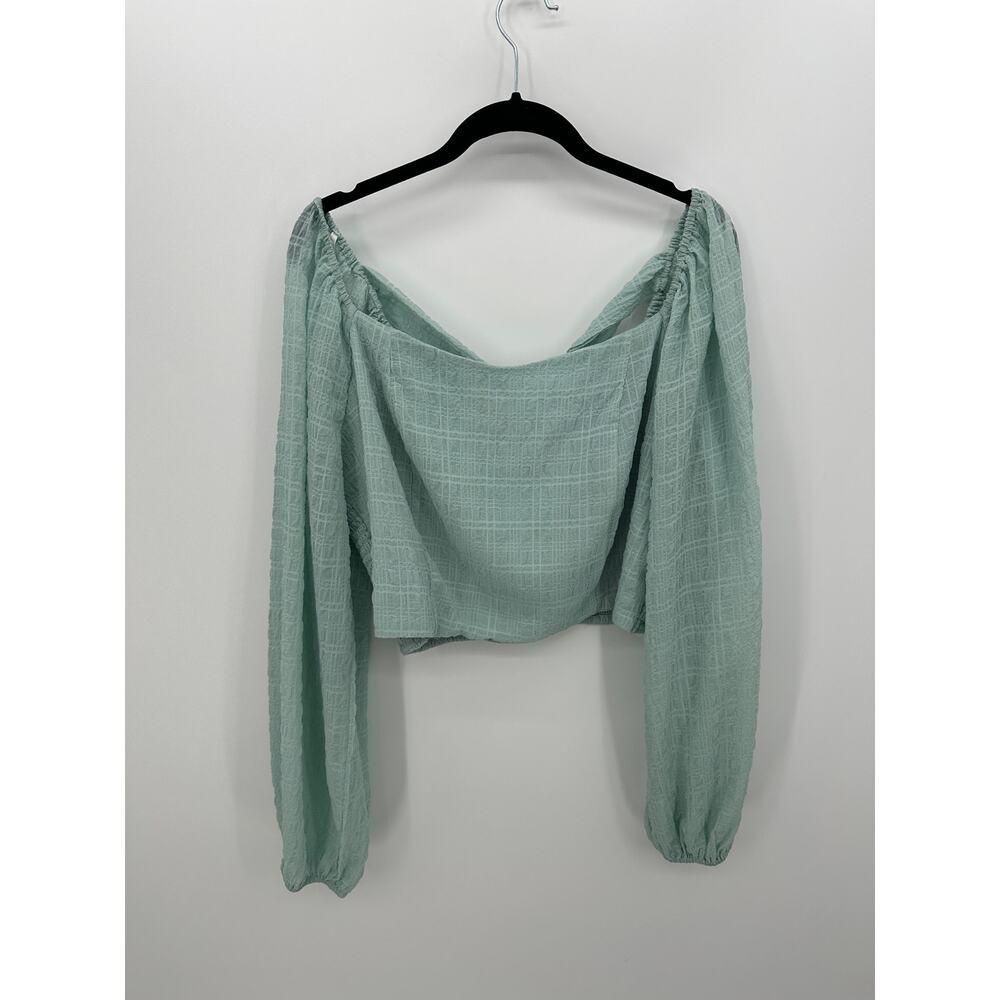 Arula Womens Seafoam Smocked Top Size XL NWT Peasant‎ Boho Tie Back Resort Crop
